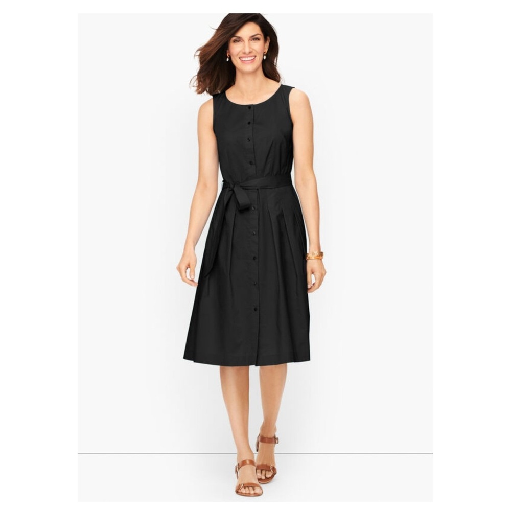 Talbots Popline Fit & Flare Dress 16 Sleeveless Midi‎ Black Rockabilly 50s 50s